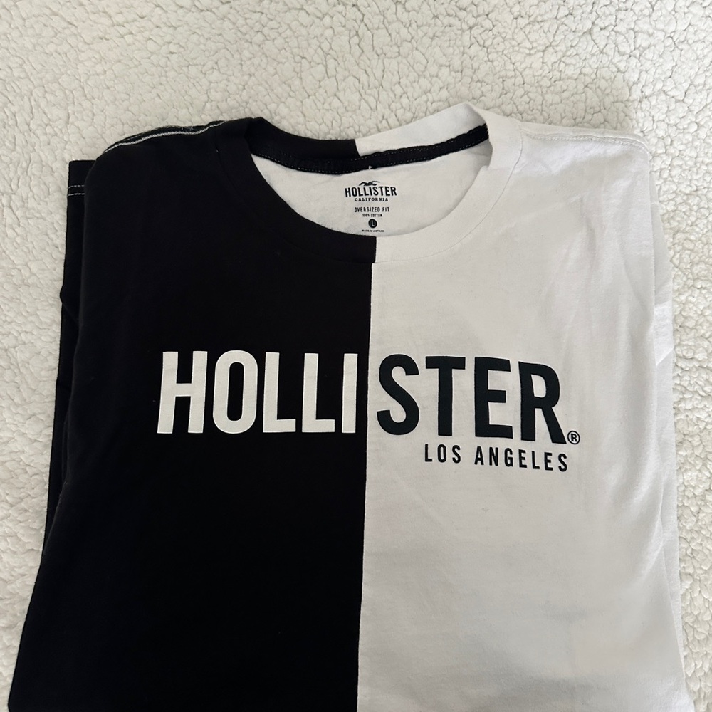 Hollister Black and White Split Logo Tee